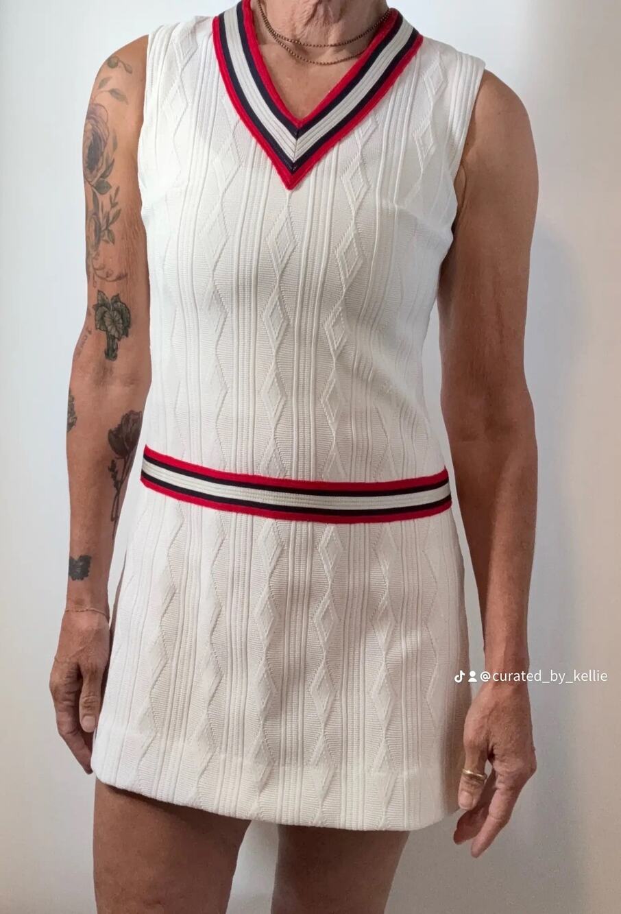 Vintage Gay Gibson Cricket Tennis Stripe Cable Knit Shift Dress Sleeveless 60s